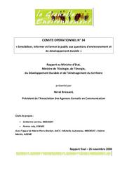 Le Grenelle Environnement - Comité opérationnel n° 34 - "Sensibiliser, informer et former le public aux questions d'environnement et de développement durable" - Rapport final - 26 novembre 2008 | BROSSARD Hervé