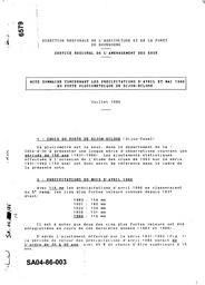 Note sommaire concernant les précipitations d'avril et mai 1986 au poste pluviométrique de Dijon - écluse | DIRECTION REGIONALE DE L'AGRICULTURE ET DE LA FORET BOURGOGNE