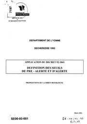 Application du décret 92-1041 - Définition des seuils de pré-alerte et d'alerte - Propositions de la Diren Bourgogne | DIRECTION REGIONALE DE L'ENVIRONNEMENT BOURGOGNE