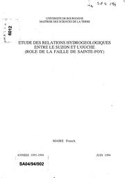 Etude des relations hydrogéologiques entre le Suzon et l'Ouche (rôle de la faille de Sainte-Foy) | MAIRE (Franck.)