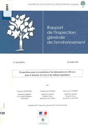 Propositions pour la constitution d'un laboratoire de référence dans le domaine de l'eau et des milieux aquatiques | DURAND (François)