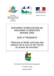 Document d'objectifs de gestion : Natura 2000 : site n° FR2600974 "Pelouses et forêts calcicoles des côteaux de la Cure et de l'Yonne en amont de Vincelles" | CHIFFAUT (ALAIN)