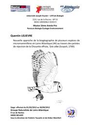 Nouvelle approche de la biogéographie de plusieurs espèces de micromammifères en Loire-Atlantique (44) au travers des peltes de réjection de la Chouette effraie, Tyto alba (Scopoli, 1769) | LELIEVRE Quentin