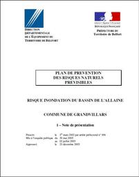 Plan de Prévention des Risques Naturels d'Inondation du bassin de l'Allaine à Grandvillars | DIRECTION DEPARTEMENTALE DES TERRITOIRES DU TERRITOIRE DE BELFORT