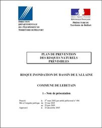 Plan de Prévention des Risques Naturels d'Inondation du bassin de l'Allaine à Lebetain | DIRECTION DEPARTEMENTALE DES TERRITOIRES DU TERRITOIRE DE BELFORT