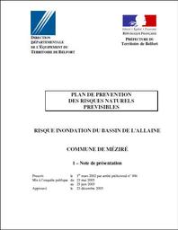 Plan de Prévention des Risques Naturels d'Inondation du bassin de l'Allaine à Méziré | DIRECTION DEPARTEMENTALE DES TERRITOIRES DU TERRITOIRE DE BELFORT