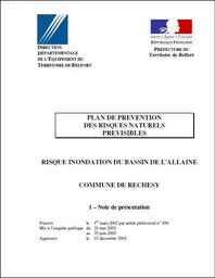 Plan de Prévention des Risques Naturels d'Inondation du bassin de l'Allaine à Réchésy | DIRECTION DEPARTEMENTALE DES TERRITOIRES DU TERRITOIRE DE BELFORT