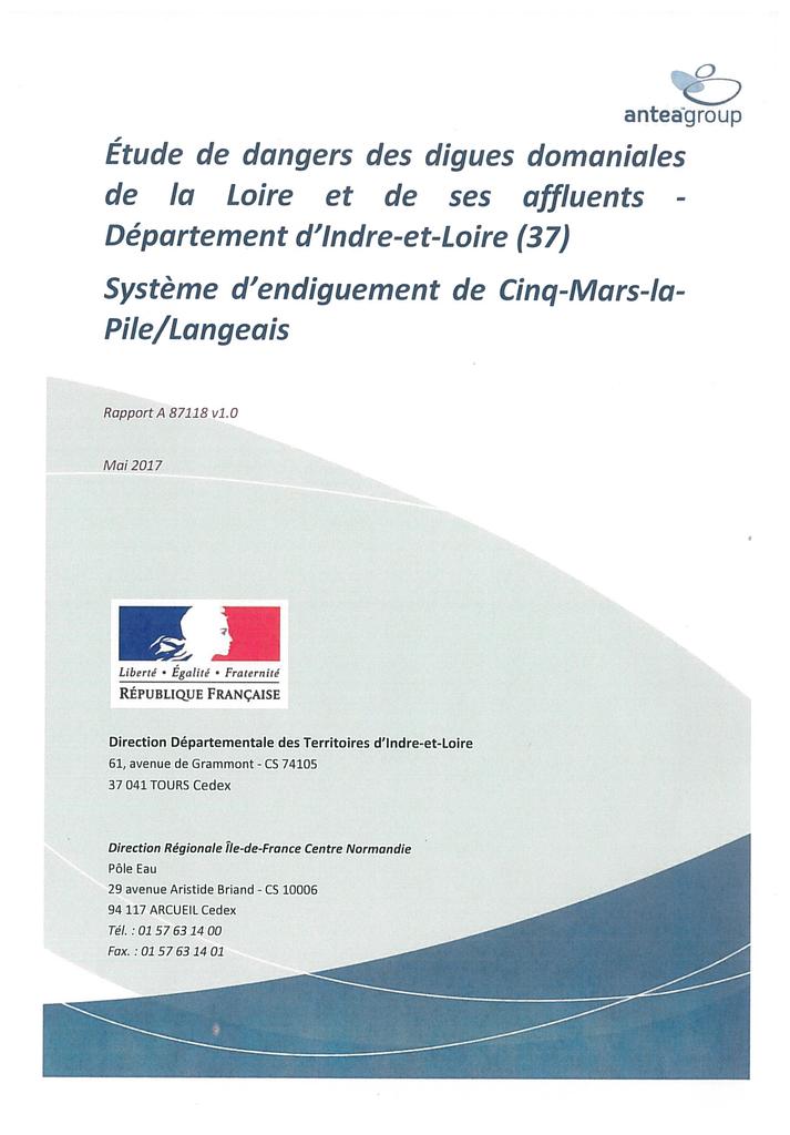 Étude de dangers des digues domaniales de la Loire et de ses affluents - Département d'Indre-et-Loire (37) - Système d'endiguement de Cinq-Mars-la-Pile/Langeais | 