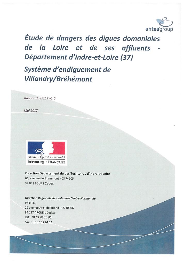 Étude de dangers des digues domaniales de la Loire et de ses affluents - Département d'Indre-et-Loire (37) - Système d'endiguement de Villandry/Bréhémont | 