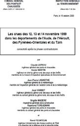 Crues des 12,13 et 14 novembre 1999 dans les départements de l'Aude, de l'Hérault, des Pyrénées-Orientales et du Tarn. (Les) | LEFROU C