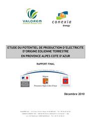 Etude de potentiel de production d'électricité d'origine éolienne terrestre en Provence-Alpes-Côte d'Azur, rapport final | ADEME