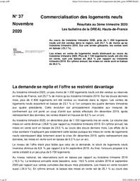 Les Bulletins de la DREAL Hauts de France : N° 37 - commercialisation des logements neufs, en Hauts-de-France, résultats au 3ème trimestre 2020 | DIRECTION REGIONALE DE L'ENVIRONNEMENT, DE L'AMENAGEMENT ET DU LOGEMENT HAUTS DE FRANCE