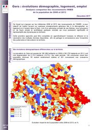Gers : évolutions démographie, logement, emploi : Analyses comparées des recensements INSEE de la population de 2008 et 2013 | DDT 32