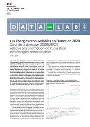 Les énergies renouvelables en France en 2020 - Suivi de la directive 2009/28/CE relative à la promotion de l'utilisation des énergies renouvelables. DATALAB Essentiel n° 244 - avril 2021. | PHAN Cecile