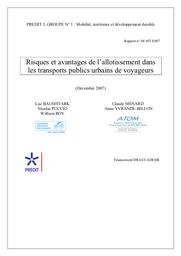 Risques et avantages de l'allotissement dans les transports publics urbains de voyageurs. Rapport n° 06 MT E007. | BAUMSTARK L.