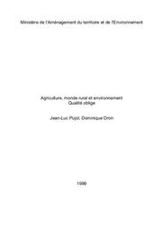 Agriculture, monde rural et environnement : qualité oblige. | DRON D.