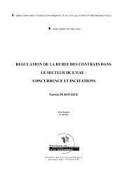 Régulation de la durée des contrats dans le secteur de l'eau : concurrence et incitations. | DERONZIER P.
