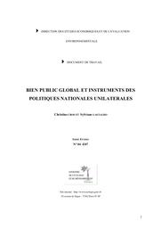 Bien public global et instruments des politiques nationales unilatérales. | CROS (C)