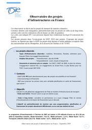 Observatoire des projets d'infrastructures en France. septembre 2010. | TRANSPORT DEVELOPPEMENT INTERMODALITE ENVIRONNEMENT