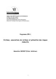 Victimes, associations de victimes et prévention des risques collectifs. | DECROP Geneviève