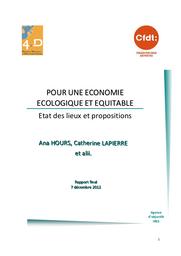 Pour une économie écologique et équitable. Etat des lieux et propositions. | HOURS (A)