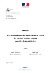 [Le] développement des éco-industries en France à travers les missions confiées aux pôles de compétitivité. | SERVEILLE (H)