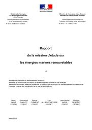 Rapport de la mission d'étude sur les énergies marines renouvelables. Rapport du CGEDD n° 2013/008693 et du CGEIET n° 2012/31. | BOYE (H)