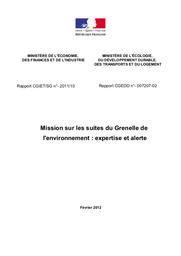 Mission sur les suites du Grenelle de l'environnement : expertise et alerte. Rapport CGEDD n° 007207-02 et CGIET/SG n° 2011/10. | LALLEMENT (G)