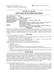 Projet ALF : Aires de livraison du futur. Rapport final public du projet. Novembre 2012. | DAVID (Bertrand)