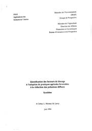 La politique de diffusion de pratiques agricoles favorables à la réduction des pollutions diffuses. Rapport final. Juin 1994. | CATTAN A.