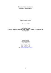 EAUSAGE-QUANT : gestion quantitative de la ressource en eau à l'échelle du territoire. 10 septembre 2011. A - Rapport scientifique final.- 382 p. B - Rapport final de synthèse.- 18 p. | REYNAUD (Arnaud)