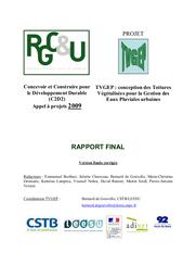 TVGEP. Conception de toitures végétalisées pour la gestion des eaux pluviales urbaines. Rapport final. | GOUVELLO Bernard de