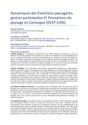 Dynamiques des évolutions paysagères, gestion participative et perceptions du paysage en Camargue (DEEPCAM). Rapport final. | NICOLAS (Laurence)