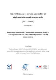Innovation dans le secteur automobile et réglementation environnementale (REG-INNOV). 8 juillet 2015. | GLACHANT Matthieu
