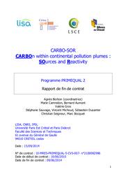 CARBO-SOR : carbon within continental pollution plumes : sources and reactivity. Rapport de fin de contrat. 15 septembre 2014. | BORBON (Agnès)