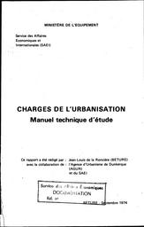 Charges de l'urbanisation.vol.1 - Manuel technique d'étude - septembre 1974 - 123 p.Vol.2 - Rapport de synthèse - janvier 1975 - 103 p. | SAEI