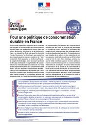 Pour une politique de consommation durable en France. | AUVERLOT (D)