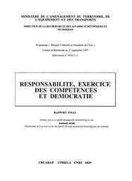 Responsabilité, exercice des compétences et démocratie. Rapport final. | ROMI Raphaël