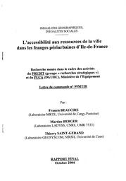 Accessibilité (l') aux ressources de la ville dans les franges périurbaines d'Ile-de-France. Inégalités géographiques, inégalités sociales. | BEAUCIRE Francis