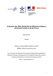 Evaluation des effets distributifs de différentes politiques de transport urbain en Ile-de-France. Rapport final. | BUREAU (Benjamin)
