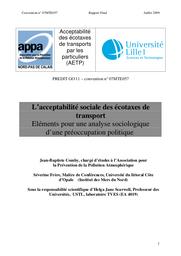 Acceptabilité (l') sociale des écotaxes de transport. Eléments pour une analyse sociologique d'une préoccupation politique. Rapport final. | SCARWELL Helga-Jane