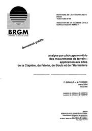 Analyse par photogrammétrie des mouvements de terrain : application aux sites de la Clapière, du Friolin, de Boulc et de l'Harmalière. Mars 1994. | GIRAULT F