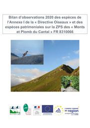 Bilan d'observations 2020 des espèces de l'Annexe I de la Directive Oiseaux et des espèces patrimoniales sur la ZPS des "Monts et plomb du Cantal" FR8310066 | 