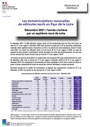 Les immatriculations mensuelles de véhicules neufs en Pays de la Loire - Décembre 2021 : l'année s'achève par un septième recul de suite | DOUILLARD Denis