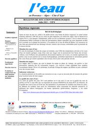 L'eau en Provence-Alpes-Côte d'Azur : Bulletin de situation hydrologique de la DREAL PACA, n° 178, juillet 2013 | DIRECTION REGIONALE DE L'ENVIRONNEMENT, DE L'AMENAGEMENT ET DU LOGEMENT PROVENCE-ALPES-COTE D'AZUR
