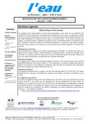L'eau en Provence-Alpes-Côte d'Azur : Bulletin de situation hydrologique de la DREAL PACA, n° 166, juin 2012 | DIRECTION REGIONALE DE L'ENVIRONNEMENT, DE L'AMENAGEMENT ET DU LOGEMENT PROVENCE-ALPES-COTE D'AZUR