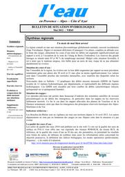 L'eau en Provence-Alpes-Côte d'Azur : Bulletin de situation hydrologique de la DREAL PACA, n° 165, mai 2012 | DIRECTION REGIONALE DE L'ENVIRONNEMENT, DE L'AMENAGEMENT ET DU LOGEMENT PROVENCE-ALPES-COTE D'AZUR