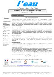 L'eau en Provence-Alpes-Côte d'Azur : Bulletin de situation hydrologique de la DREAL PACA, n° 192, septembre 2014 | DIRECTION REGIONALE DE L'ENVIRONNEMENT, DE L'AMENAGEMENT ET DU LOGEMENT PROVENCE-ALPES-COTE D'AZUR