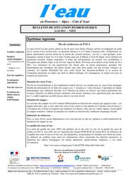 L'eau en Provence-Alpes-Côte d'Azur : Bulletin de situation hydrologique de la DREAL PACA, n° 152, avril 2011 | DIRECTION REGIONALE DE L'ENVIRONNEMENT, DE L'AMENAGEMENT ET DU LOGEMENT PROVENCE-ALPES-COTE D'AZUR