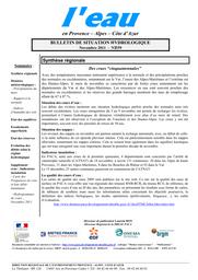 L'eau en Provence-Alpes-Côte d'Azur : Bulletin de situation hydrologique de la DREAL PACA, n° 159, novembre 2011 | DIRECTION REGIONALE DE L'ENVIRONNEMENT, DE L'AMENAGEMENT ET DU LOGEMENT PROVENCE-ALPES-COTE D'AZUR